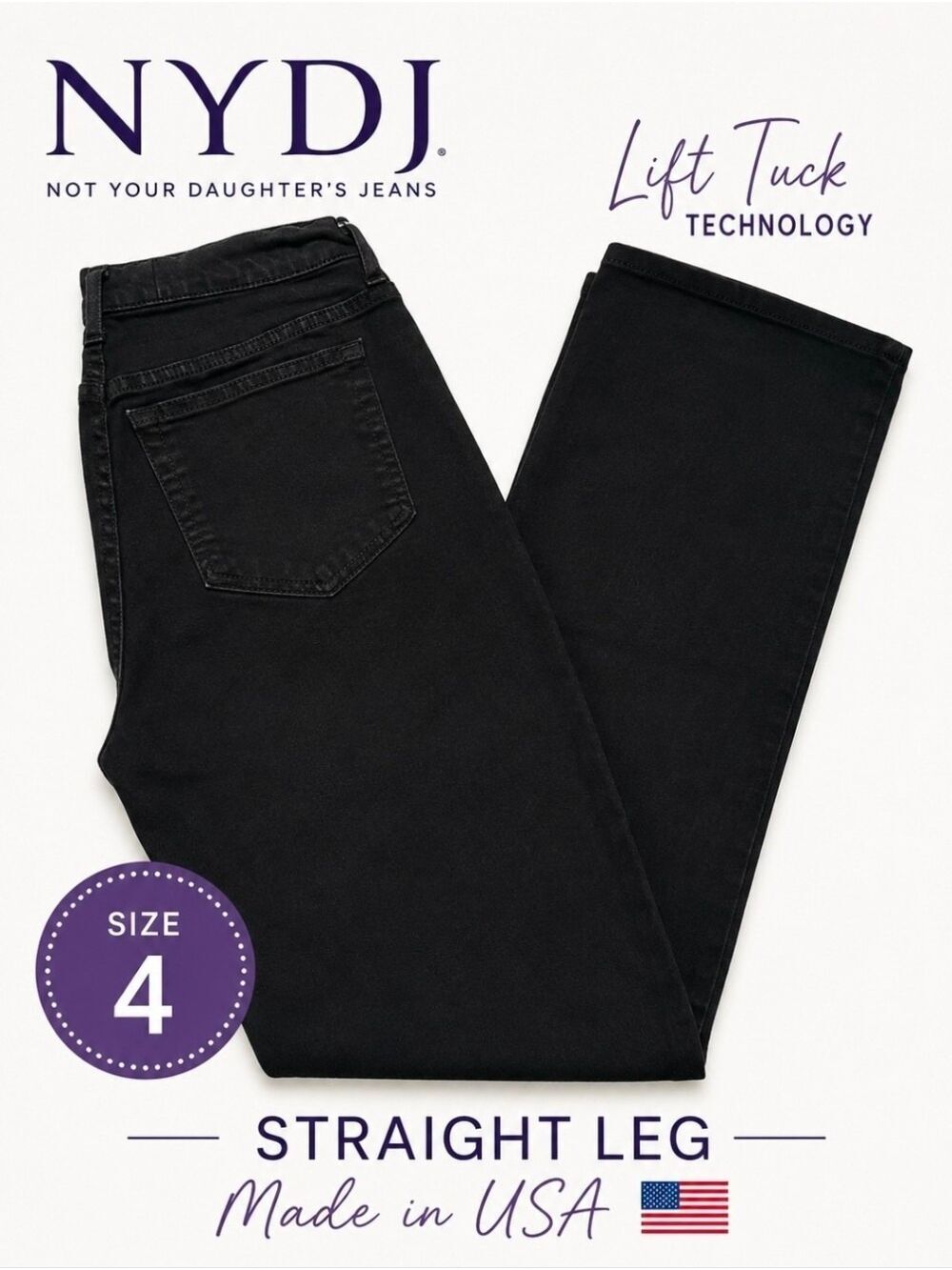 Not Your Daughter's black jeans, size 4 lift Tuck technology straight leg